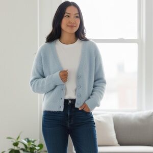 Fuzzy Soft Powder Blue Women's Sweater